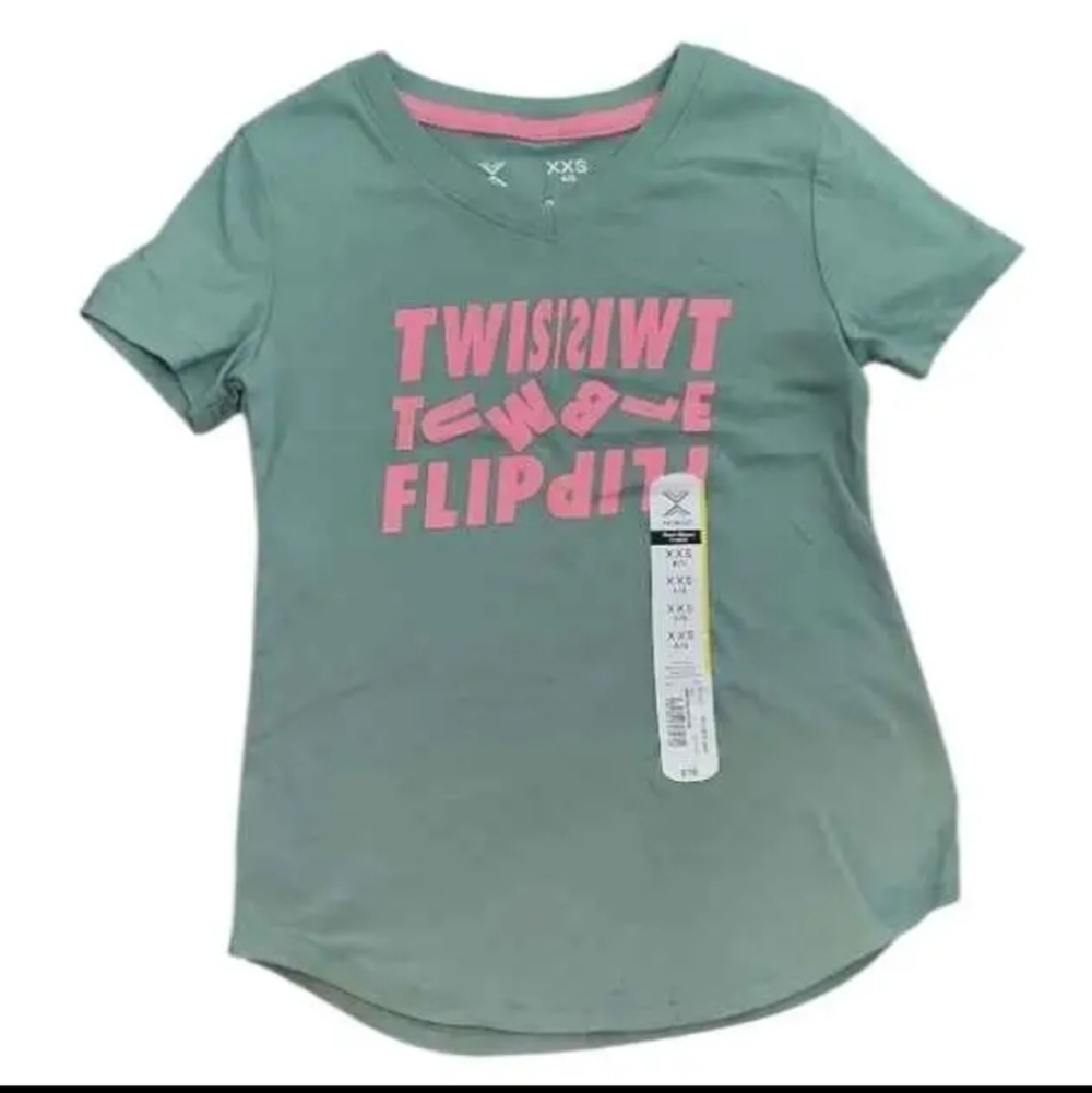 NWT Xersion Mint Green Tee with Pink Graphic ~size 5